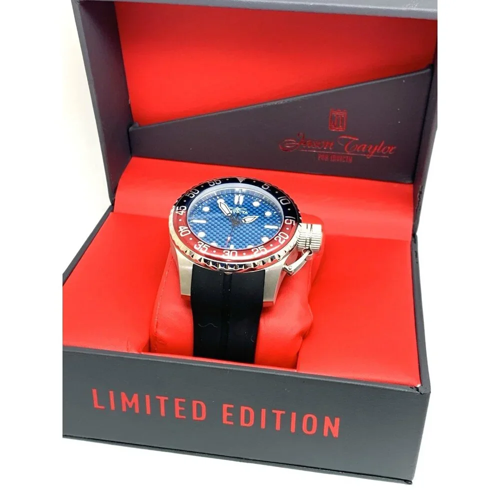 Invicta Mens Watch 35658 Pro Diver Quartz Blue Dial Pepsi Bezel Rubber Band 50mm